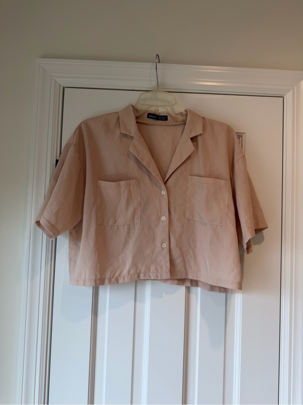 SHEIN Cropped Boxy Button-Front Shirt in Cream